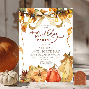 Boho Rustic Bow Coquette fall pumpkin birthday  Invitation