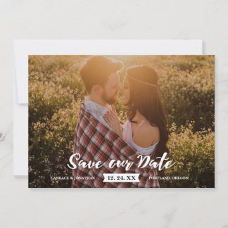Boho Rustic Brush Script Photo Save the Date