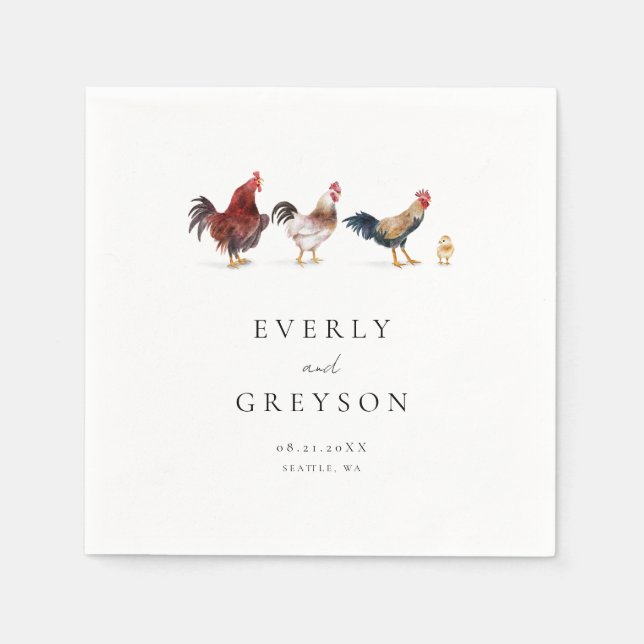Boho & Rustic Chicken Wedding Napkin (Front)