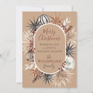 Boho Rustic Christmas Watercolor Holiday Card