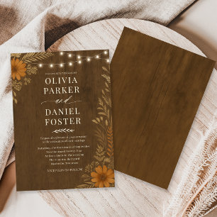 Boho Rustic Country Wood String Lights Wedding Invitation