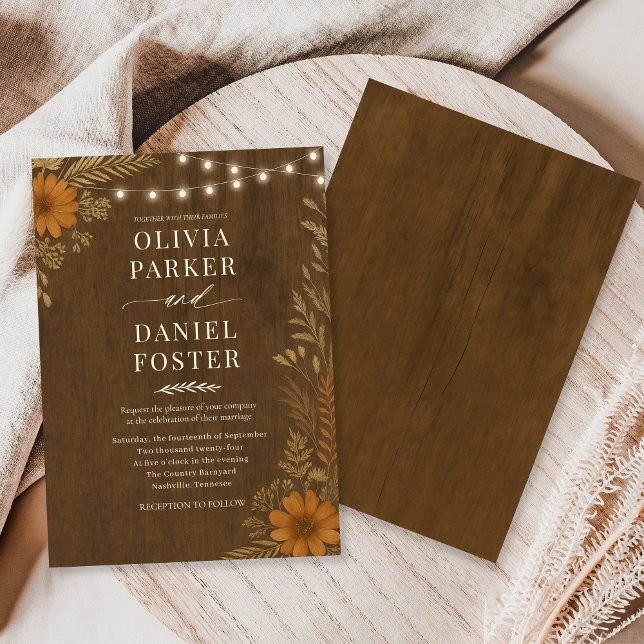 Boho Rustic Country Wood String Lights Wedding  Invitation (Creator Uploaded)