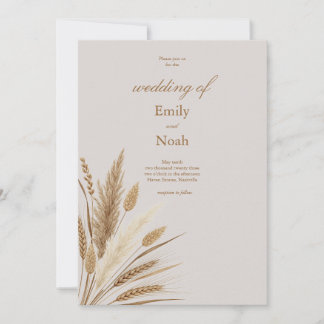 Boho Rustic Dried Pampas Grass Wedding Invitation 