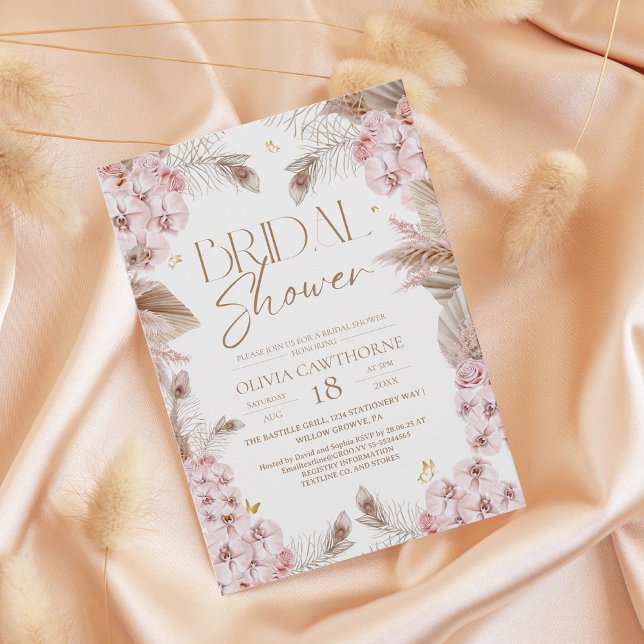 Boho Rustic Dusty Pink Bridal Shower Invitation (Creator Uploaded)