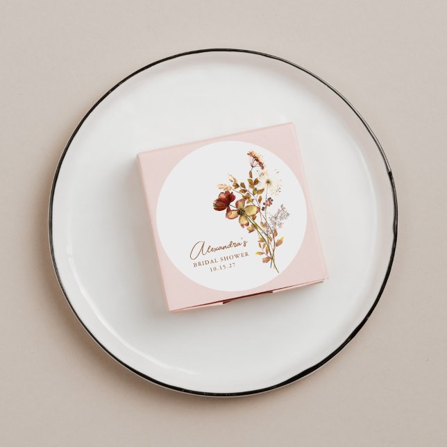 Boho Rustic Earthy Nature Botanical Bridal Shower Classic Round Sticker (Creator Uploaded)