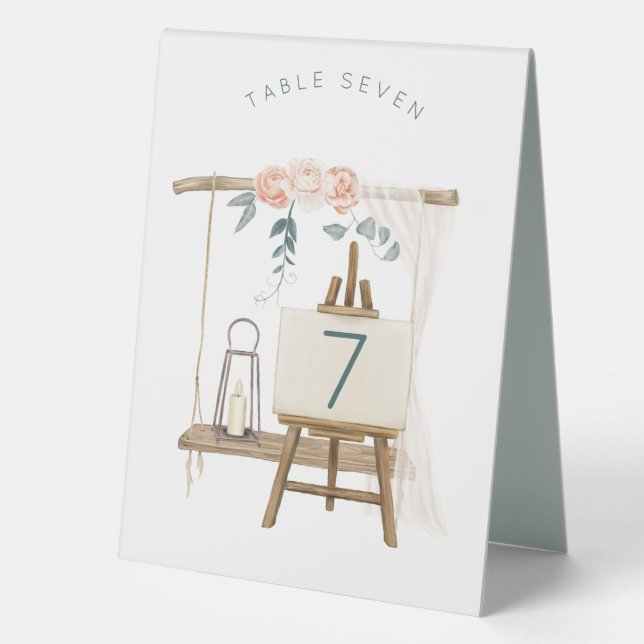 Boho Rustic Easel Swing Florals Wedding Table No (Back)