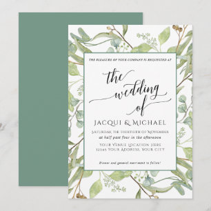 BOHO Rustic Eucalyptus Foliage Watercolor Wedding Invitation
