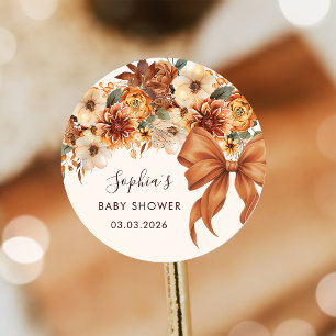 Boho Rustic Fall Floral Baby Shower Classic Round Sticker