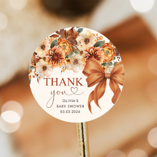 Boho Rustic Fall Floral Baby Shower Classic Round Sticker