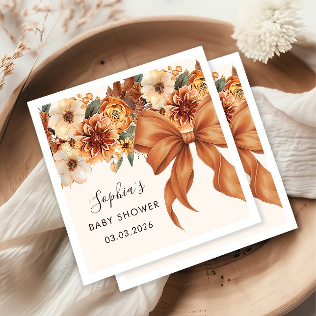 Boho Rustic Fall Floral Baby Shower Party Napkin (Creator Uploaded)