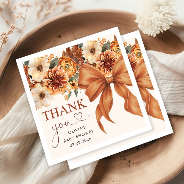 Boho Rustic Fall Floral Baby Shower Party Napkin (Creator Uploaded)