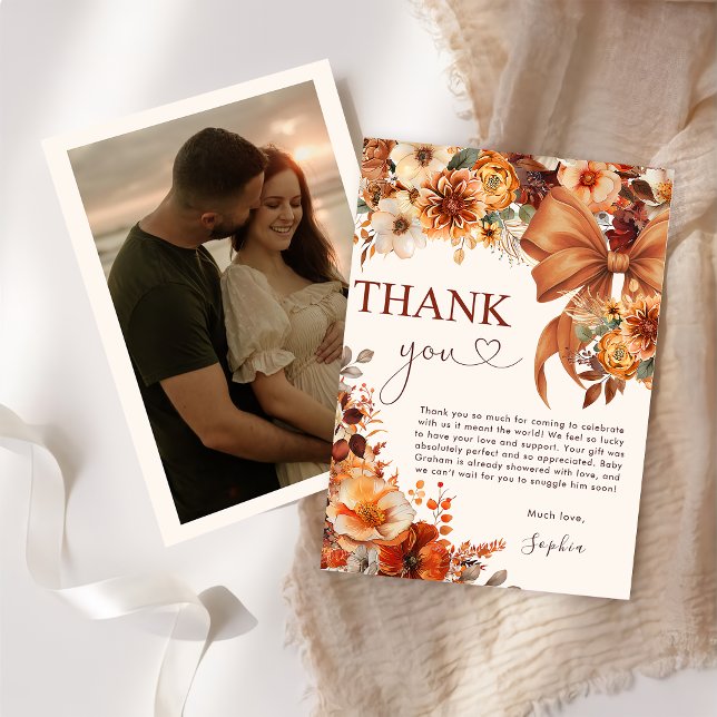 Boho Rustic Fall Floral Baby Shower Thank You Card (Creator Uploaded)