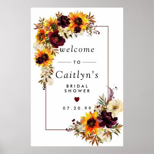 Boho Rustic Fall Floral Bridal Shower Welcome Sign (Front)