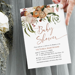 Boho Rustic Fall Florals Baby Shower Invitations