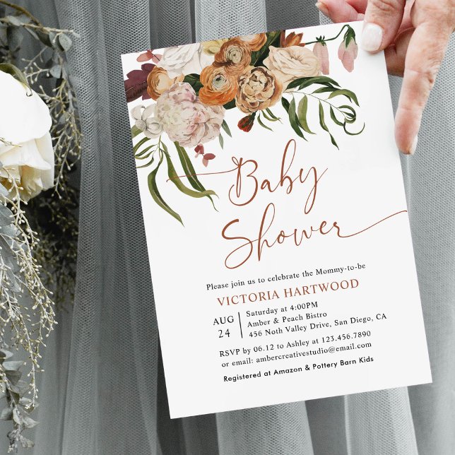 Boho Rustic Fall Florals Baby Shower Invitations (Creator Uploaded)