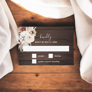 Boho Rustic Fall Flowers Wedding RSVP Card