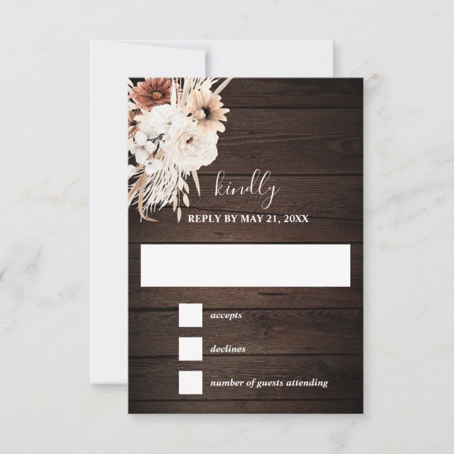 Boho Rustic Fall Flowers Wedding RSVP Card (Front)