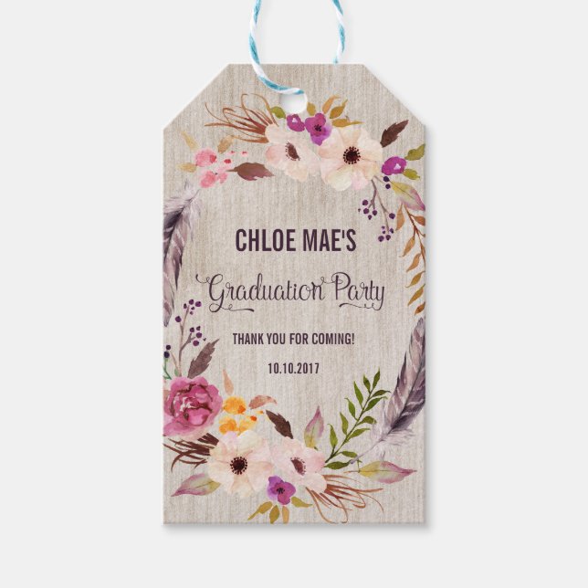 Boho Rustic Favour Tag Graduation Thank You Tag (Front)