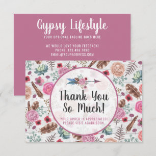 Boho Rustic Feather Arrow Floral Thank You Card