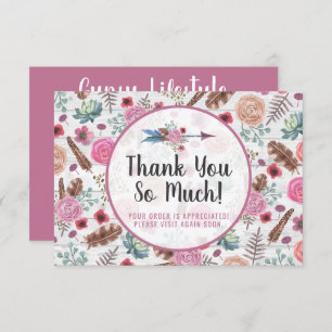 Boho Rustic Feather Arrow Floral Thank You Card