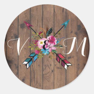 Boho Rustic floral arrow wedding stickers