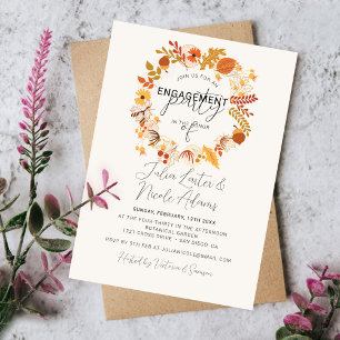 Boho Rustic Floral Autumn Falls Engagement Party Invitation