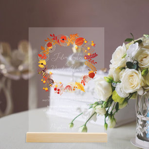 Boho Rustic Floral Autumn Falls Wedding Acrylic Invitations