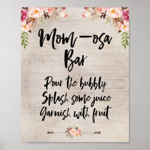 Boho Rustic Floral Baby Shower Mom-osa Sign