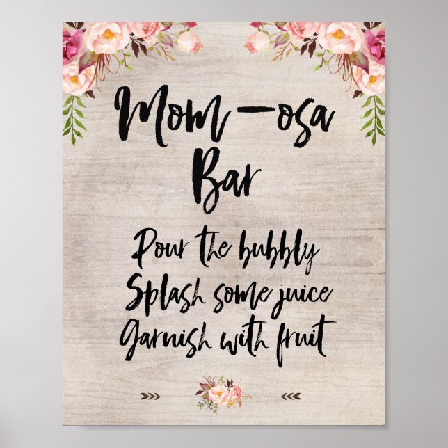 Boho Rustic Floral Baby Shower Mom-osa Sign (Front)
