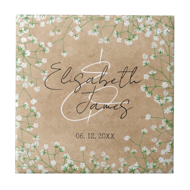  Boho Rustic Floral Baby's Breath Inspired Wedding Tile (Front)