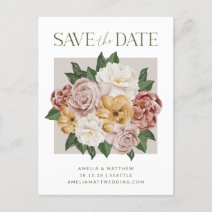 Boho Rustic Floral Bouquet Elegant Save The Date Postcard
