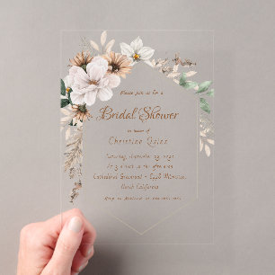Boho Rustic Floral Bridal shower Acrylic Invitations