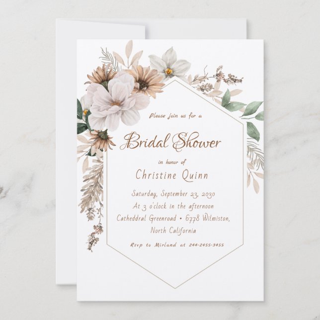 Boho Rustic Floral Bridal shower Invitation (Front)