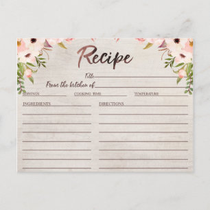 Boho Rustic Floral Bridal Shower Recipe Card