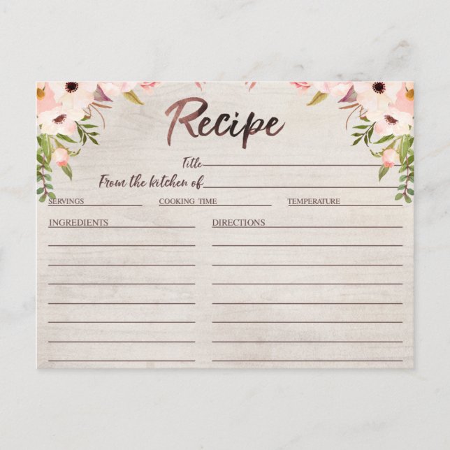 Boho Rustic Floral Bridal Shower Recipe Card (Front)