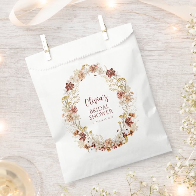Boho Rustic Floral Burgundy Bridal Shower Custom Favour Bags (Clipped)