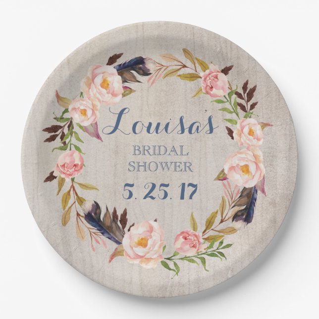 Boho Rustic Floral Custom Paper Plates (Front)