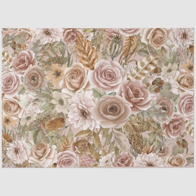Boho Rustic Floral Decoupage Tissue Paper (Front)