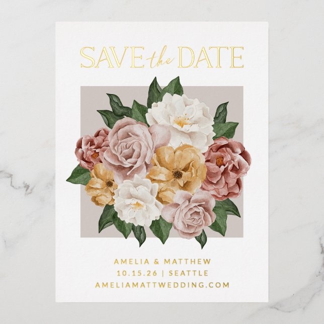 Boho Rustic Floral Elegant Save The Date Gold  Foil Invitation Postcard (Front)
