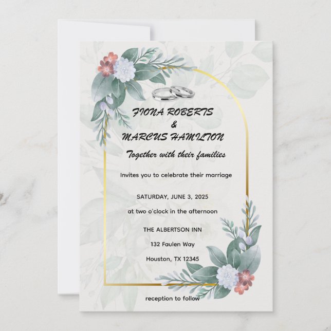 Boho Rustic Floral & Elegant Wedding Invitation (Front)