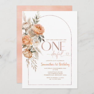 Boho Rustic Floral Isn't She Onederful Birthday Invitation