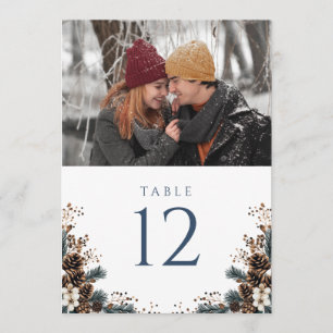 Boho Rustic Floral Pinecone Photo Table Number