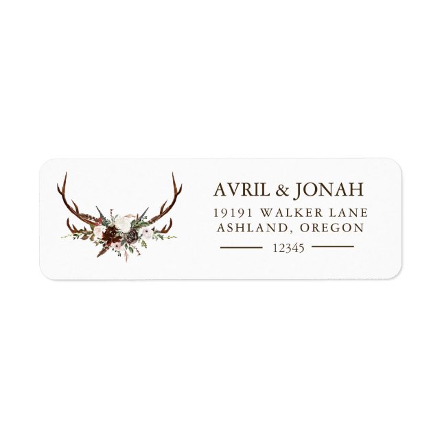 Boho Rustic Floral Rose Antlers Return Address (Front)