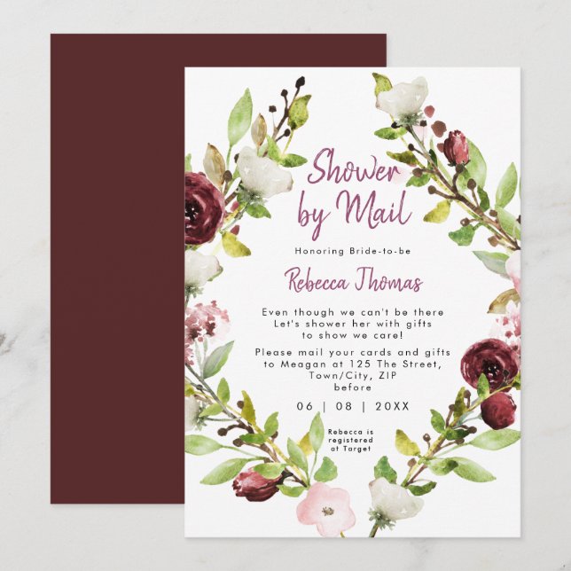 boho rustic floral shower by mail bridal shower invitation (Front/Back)