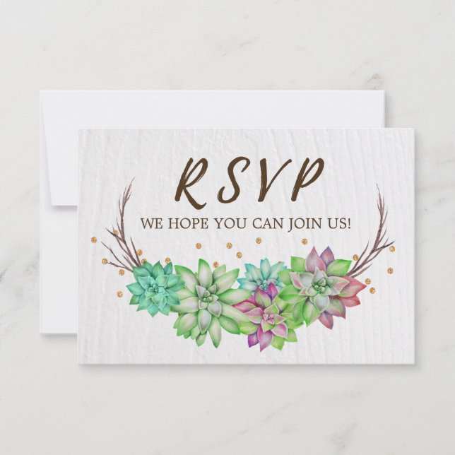 Boho Rustic Floral Succulent Wedding Website RSVP Card (Front)