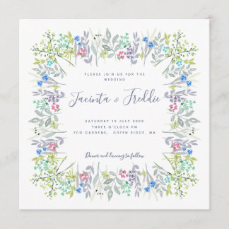 Boho rustic floral watercolor cornflowers Wedding Invitation