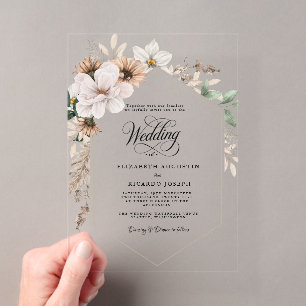 Boho Rustic Floral Wedding Acrylic Invitations