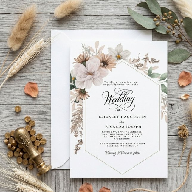 Boho Rustic Floral  Wedding Invitation (Creator Uploaded)