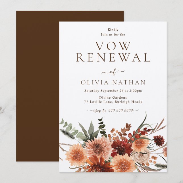 Boho Rustic Floral Wedding Vow Renewal Invitation (Front/Back)