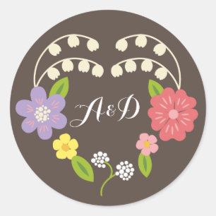 Boho Rustic Floral Wreath Wedding Classic Round Sticker